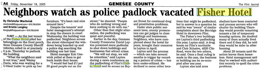 Fisher Hotel - Nov 2005 Article (newer photo)